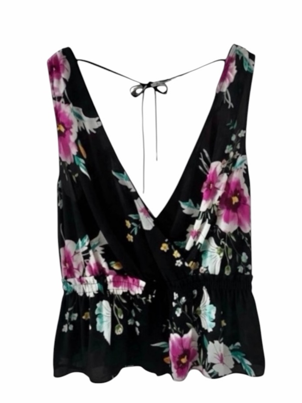 Express Black Floral Print Sleeveless V-Neck Top Size Medium